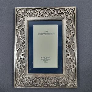 Philip Whitney Silver Plated 4x6 Picture Frame Aged Patina Vintage Style